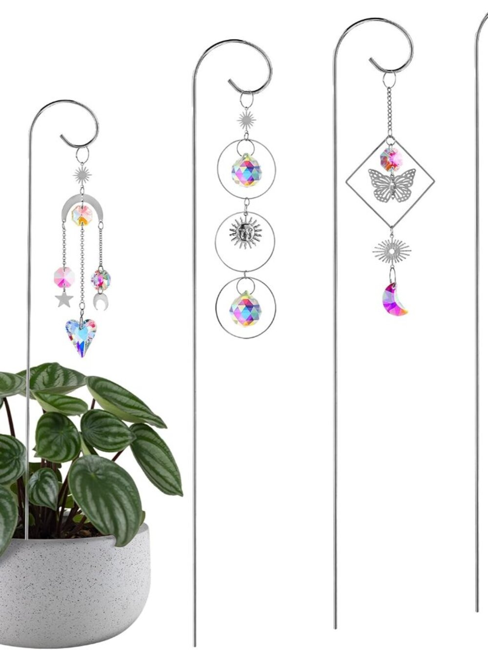 4 Pack Crystal Sun Catchers with 13.5'' Small Trellis for Potted Plants